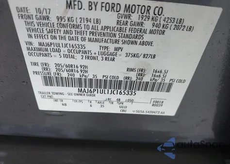 2018 Ford Ecosport Se из США, поврежденный, VIN MAJ6P1UL1JC165335